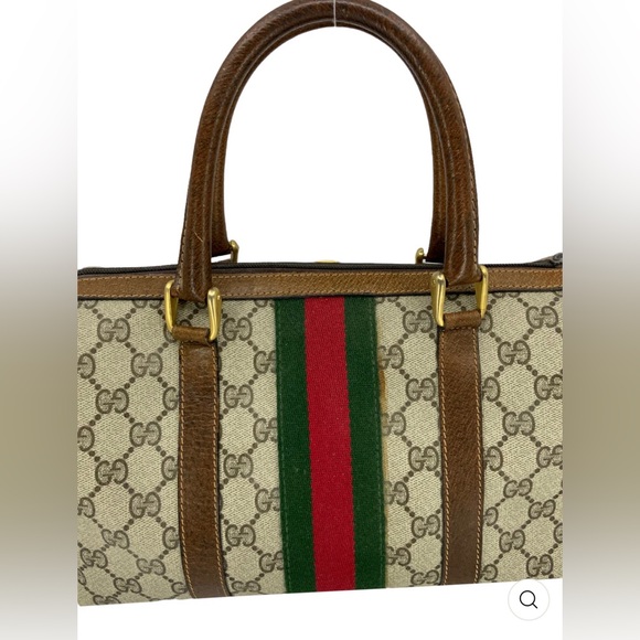 Gucci 1983 Vintage Boston Sherry Line Monogram Vinyl & Leather Small Satchel Bag - Picture 7 of 8